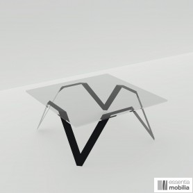 Table basse carrée verre et métal noire 85 à 100 cm