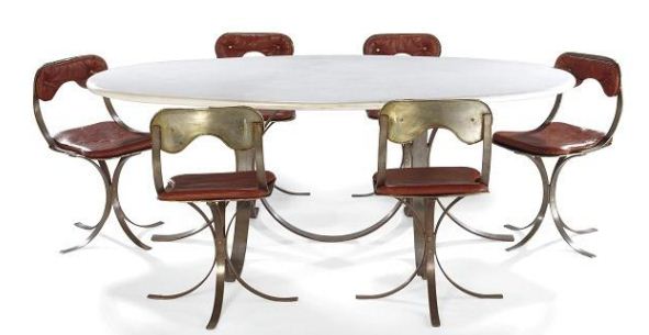 Table en acier et 6 chaises acier et cuir - François-Xavier Lalanne - Vente aux enchères Christie's